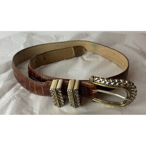 Brighton Womens Belt Brown Size M 35 inches Two Tone Silver Gold Buckle